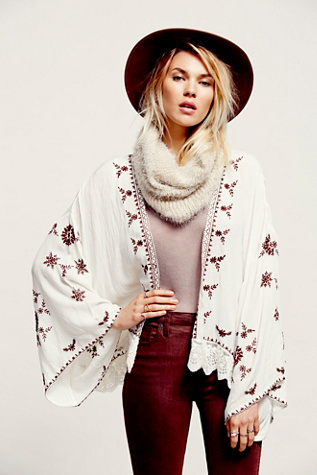 Free People Womens Embroidered Kimono Jacket