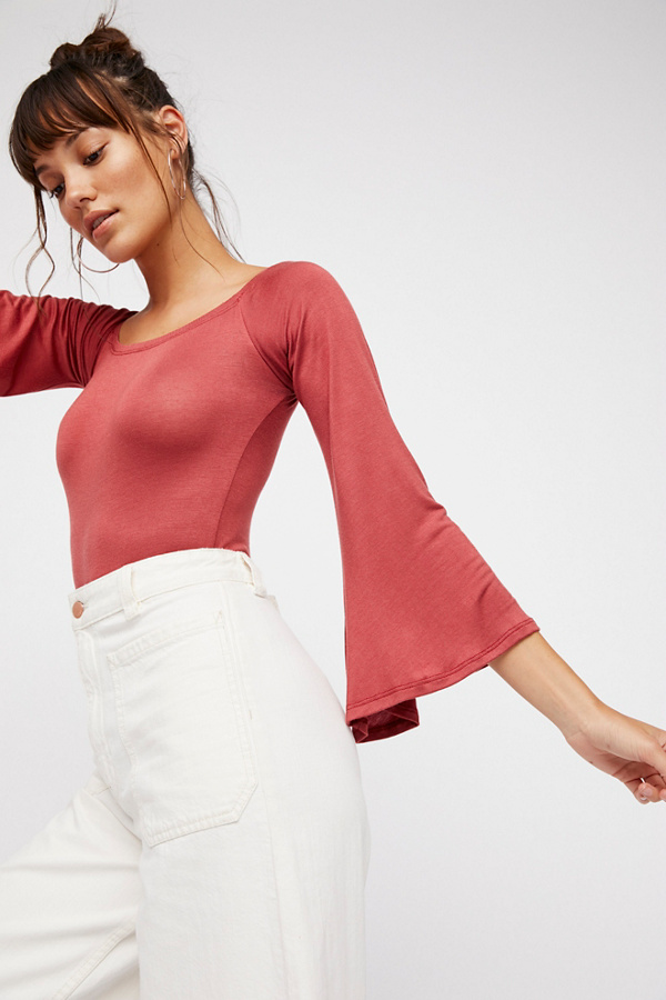 White Long Bell Sleeves Polo Bodysuit